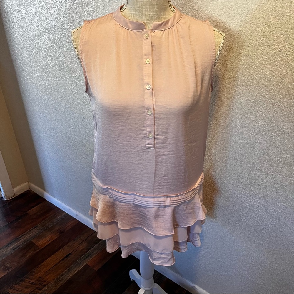 Banana Republic Satin Ruffle Hem Top Pink Size XS